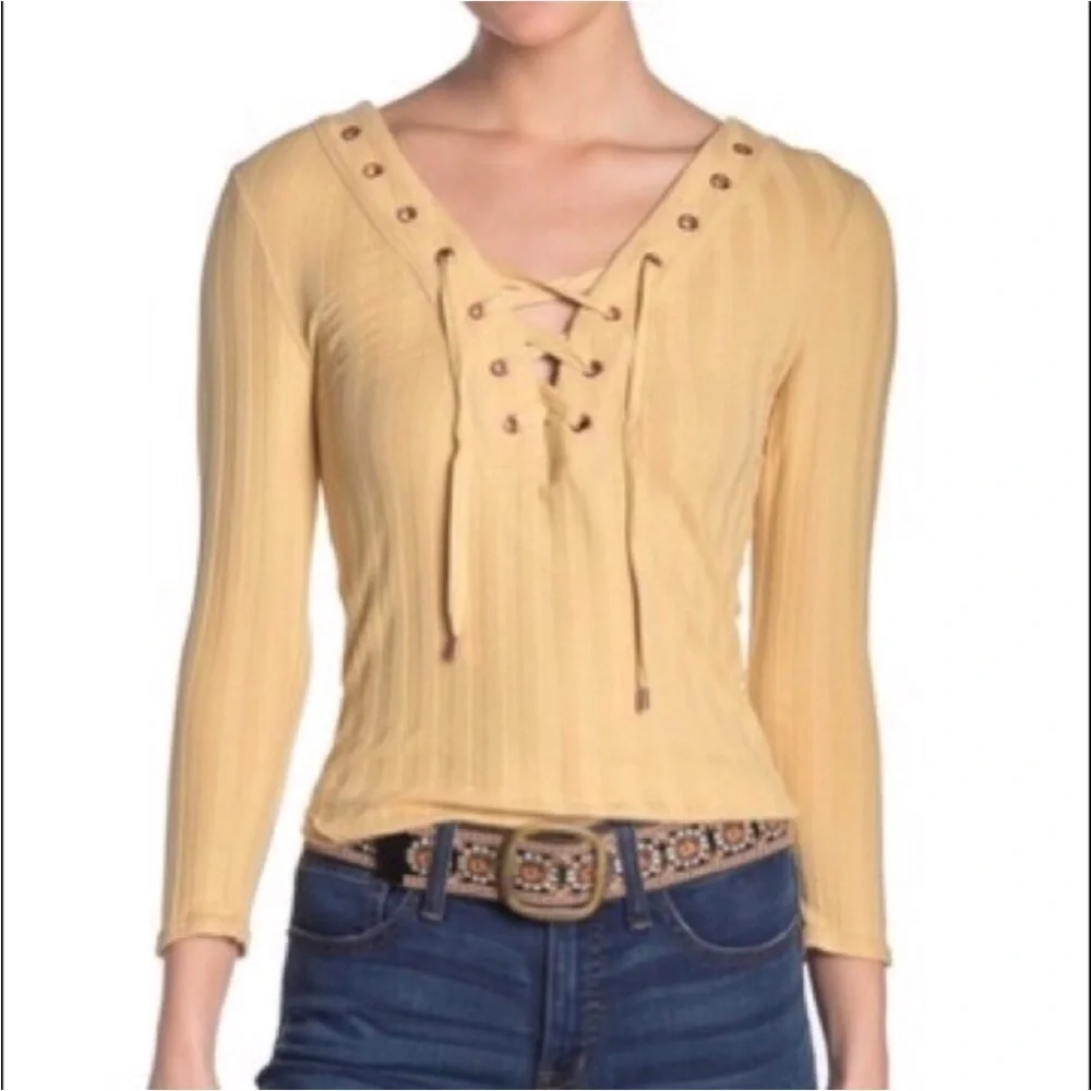 FREE PEOPLE Ice Cold Ribbed Lace Up Top Size S
